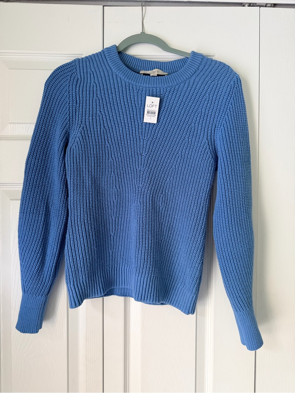 LOFT Blue Textured Ribbed Crewneck Sweater Size S NWT